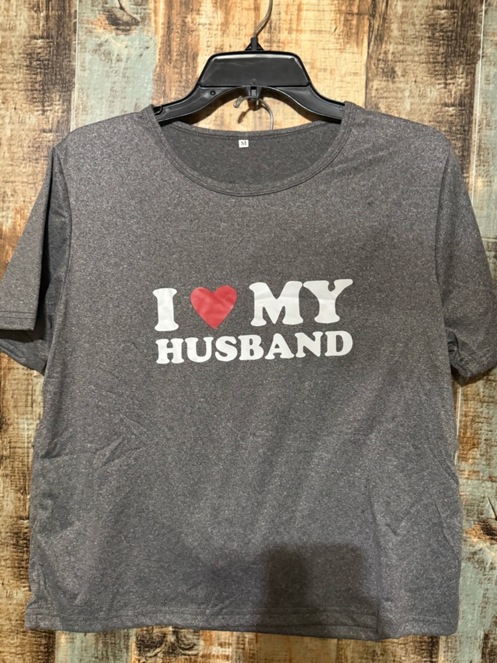 2 piece set. Gray Short Sleeve Tee with Red Heart 'I ♥ MY HUSBAND' Graphic.